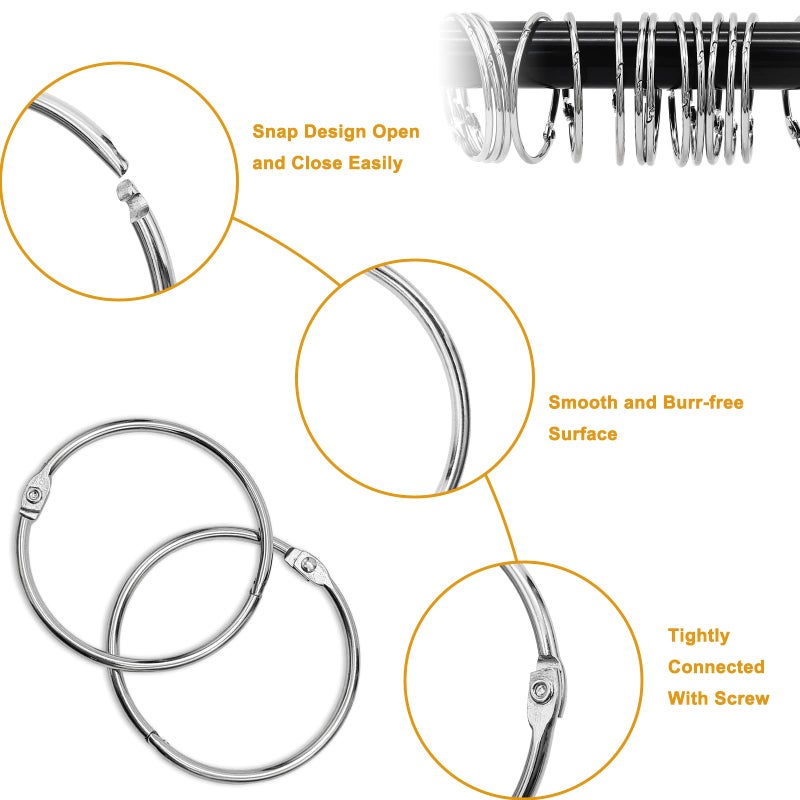 LULARINE Shower Curtain Hooks Rings 24 Pcs Rustproof Metal Shower Hooks for Shower Curtain Glide Smoothly Round Shower Rings for Curtain Shower Curtain Rings for Bathroom Shower Rod Snap Joint Design (Silver) - Image 4